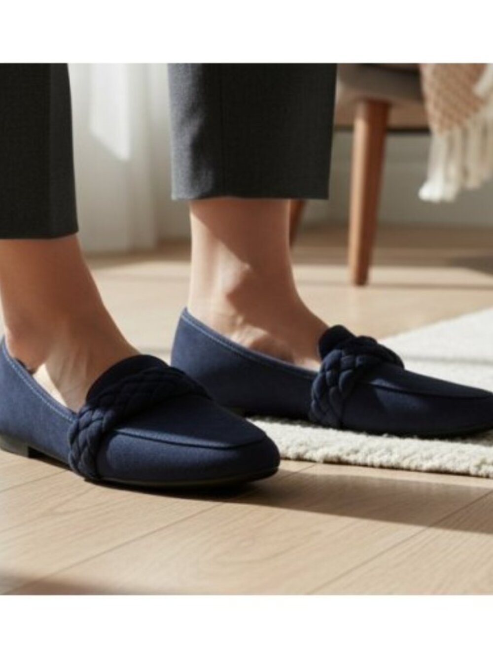 STUDIO 1886 Blue Suede Braided Moccasin Loafers Ladies Size 8